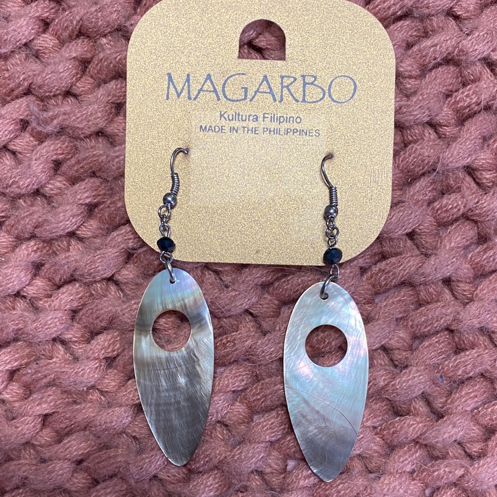 Silver and Black Shell Earrings